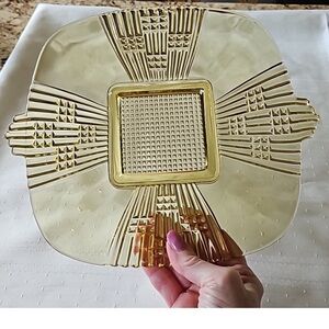 Vintage Imperial Glass Art Deco Geometric  Serving Dish with handles